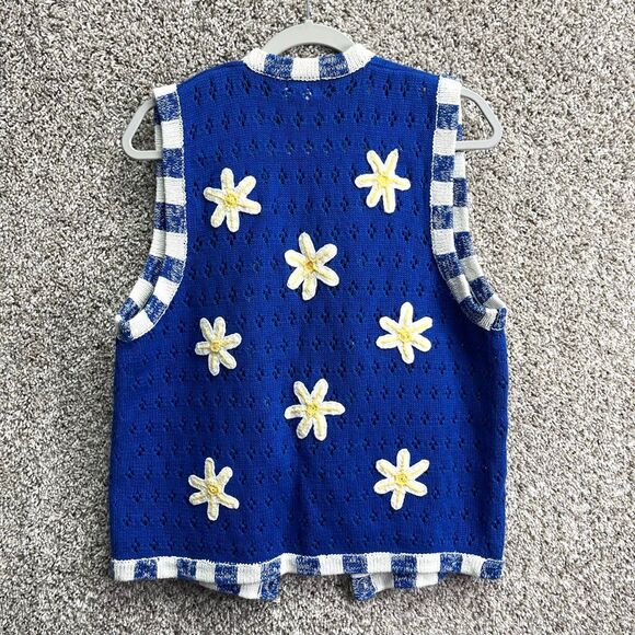 PBJ Sport Vest Women’s Small Blue Floral Embroidered Crochet Knit Vintage - Picture 4 of 6